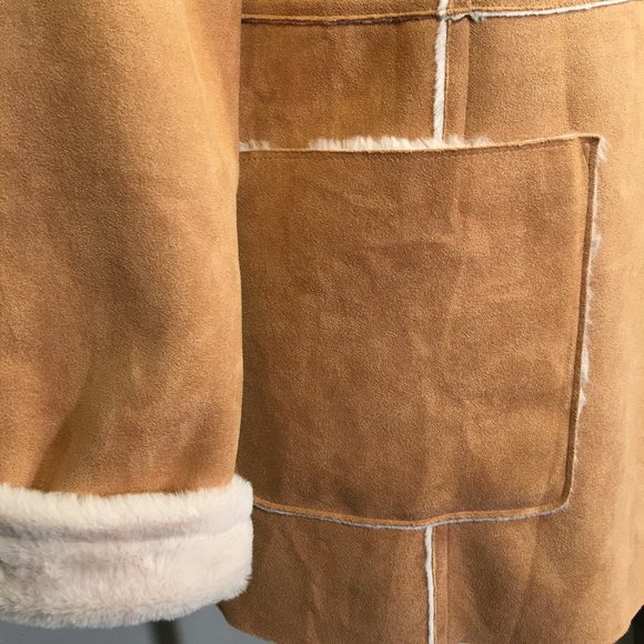 FOREVER 21 Tan Faux Sherpa Suede Button Jacket L - Picture 4 of 7